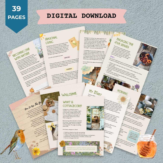 Example pages of the Beginner's Guide to Cottagecore and Slow Living ebook.
